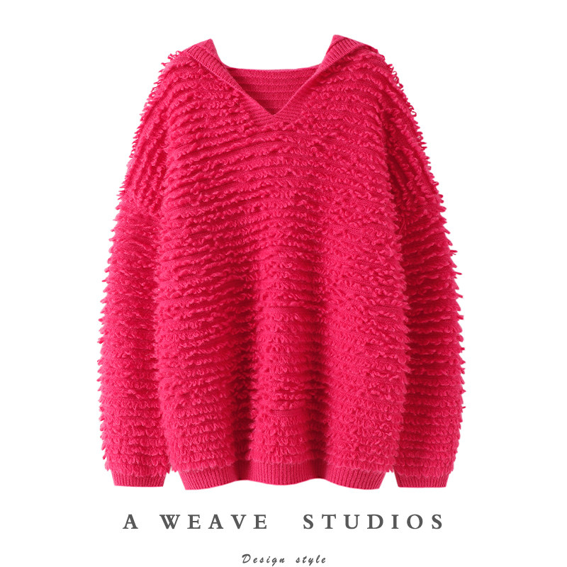 官方正品！重磅加厚100%纯山羊绒衫女连帽纯羊绒毛衣针织帽衫冬