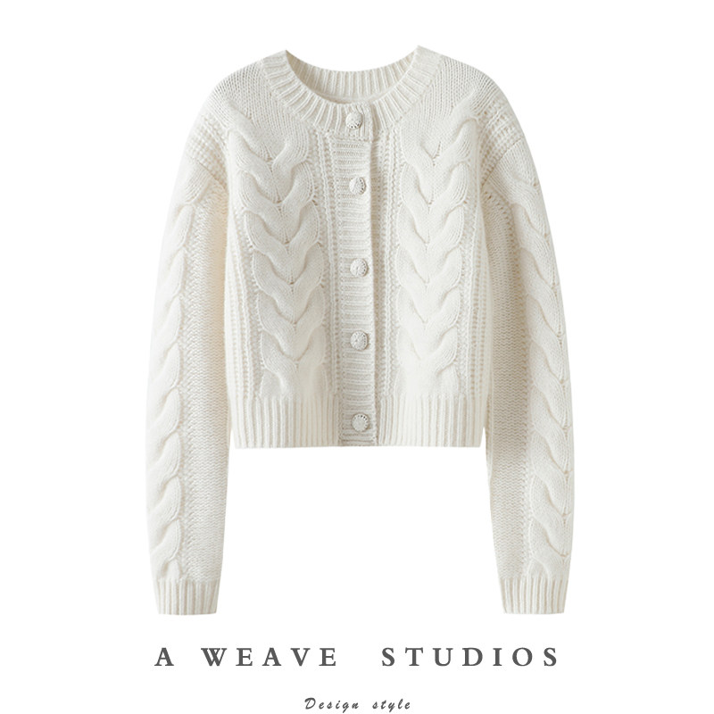 轻奢态度~重磅加厚100%纯山羊绒开衫女圆领羊绒毛衣宽松秋冬短款