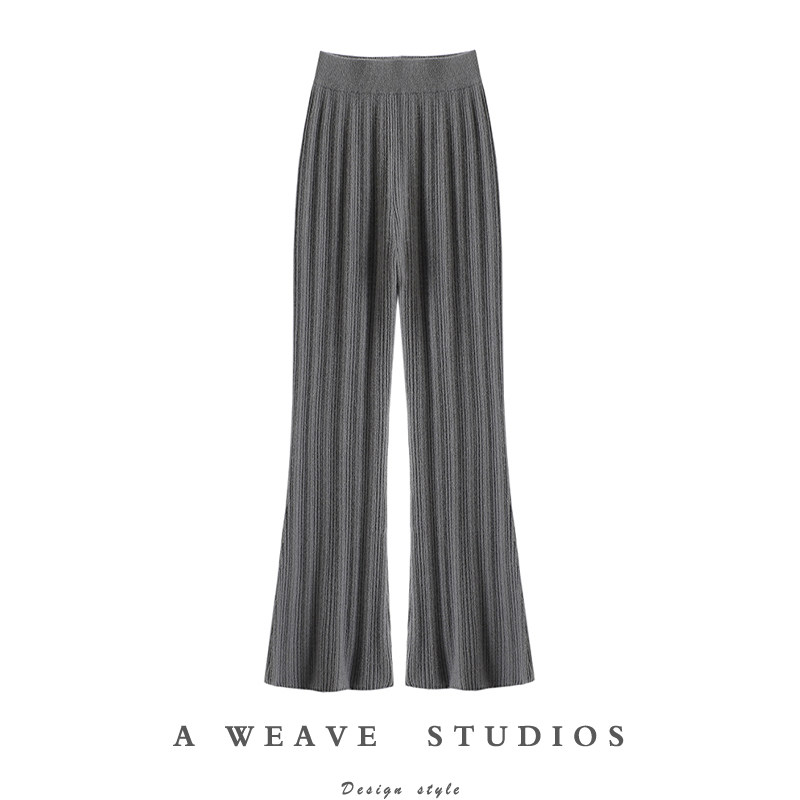 好喜欢~金浮图纯山羊绒阔腿裤女2023秋冬新款休闲针织坑条拖地裤