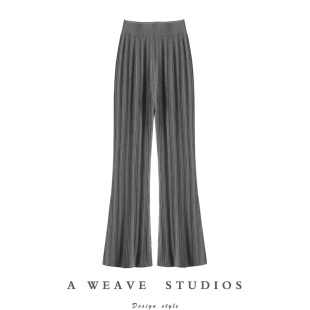 休闲针织坑条拖地裤 女2023秋冬新款 金浮图纯山羊绒阔腿裤 好喜欢