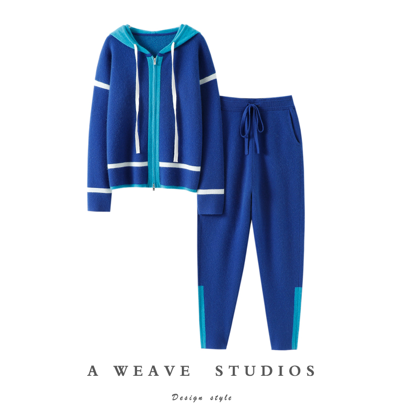 实至名归！重磅加厚！100%纯山羊绒拉链帽衫毛衣小脚哈伦裤套装冬