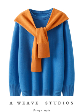 王炸！气质牛货~加厚100%纯山羊绒衫女假两件披肩连帽衫毛衣宽松