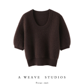 匠心设计单品 宽松 纯羊绒毛衣短款 加厚保暖U型圆领羊绒衫 女短袖
