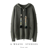 女毛衣针织开衫 官方正品 重磅加厚100%纯山羊绒拉链帽衫 秋冬卫衣