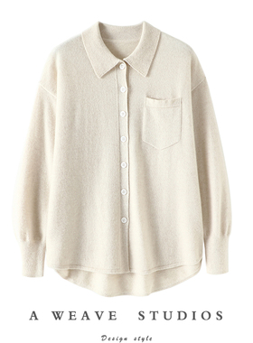 好看好看！不挑人人气款POLO领羊绒开衫女纯羊绒毛衣宽松针织衬衫