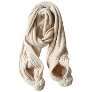 这款很OK哦！加厚羊绒围巾女保暖纯山羊绒围脖针织毛球可爱围巾冬