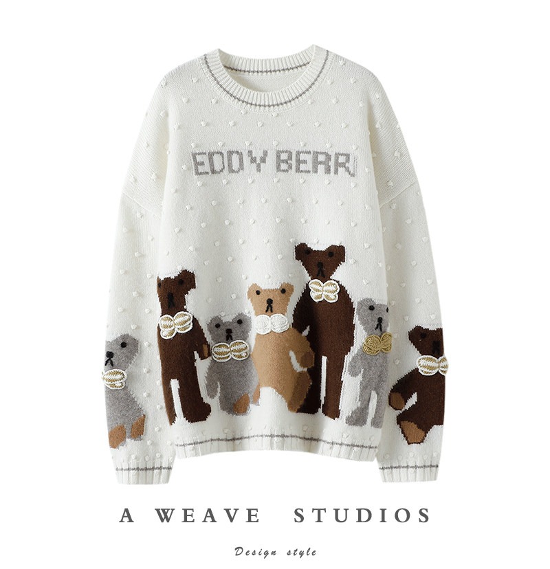 人群中zui美的你~纯山羊绒衫女重工字母小熊圆领宽松羊绒针织毛衣,女装/女士精品,羊绒衫,淘宝优惠券,粉丝福利购,淘宝优惠卷