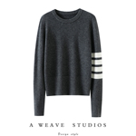 爆爱的一件！加厚100%纯山羊绒衫女圆领纯羊绒毛衣四条杠秋冬套头