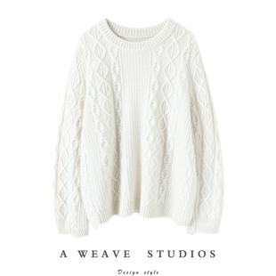 女圆领纯羊绒毛衣宽松秋冬新款 纯山羊绒衫 深邃时髦美 重磅加厚