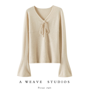 启超惊艳设计感！抽褶100%纯山羊绒衫女纯羊绒毛衣针织打底衫秋冬