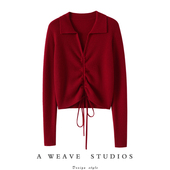 气质美撩人 上衣女 V领皱褶羊绒毛衣针织衫 2023新款 100%纯羊绒衫