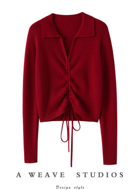 气质美撩人！2023新款100%纯羊绒衫V领皱褶羊绒毛衣针织衫上衣女