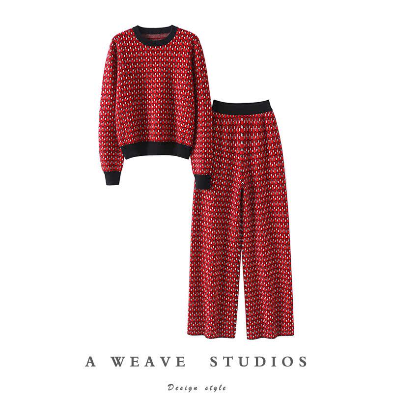 有点惊艳！时尚菱格提花羊绒衫女圆领纯羊绒毛衣羊绒直筒裤子女,女装/女士精品,羊绒衫,淘宝优惠券,粉丝福利购,淘宝优惠卷