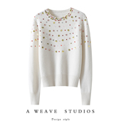 女圆领纯羊绒毛衣秋冬季 官方正品 纯手工钉片加厚100%纯山羊绒衫