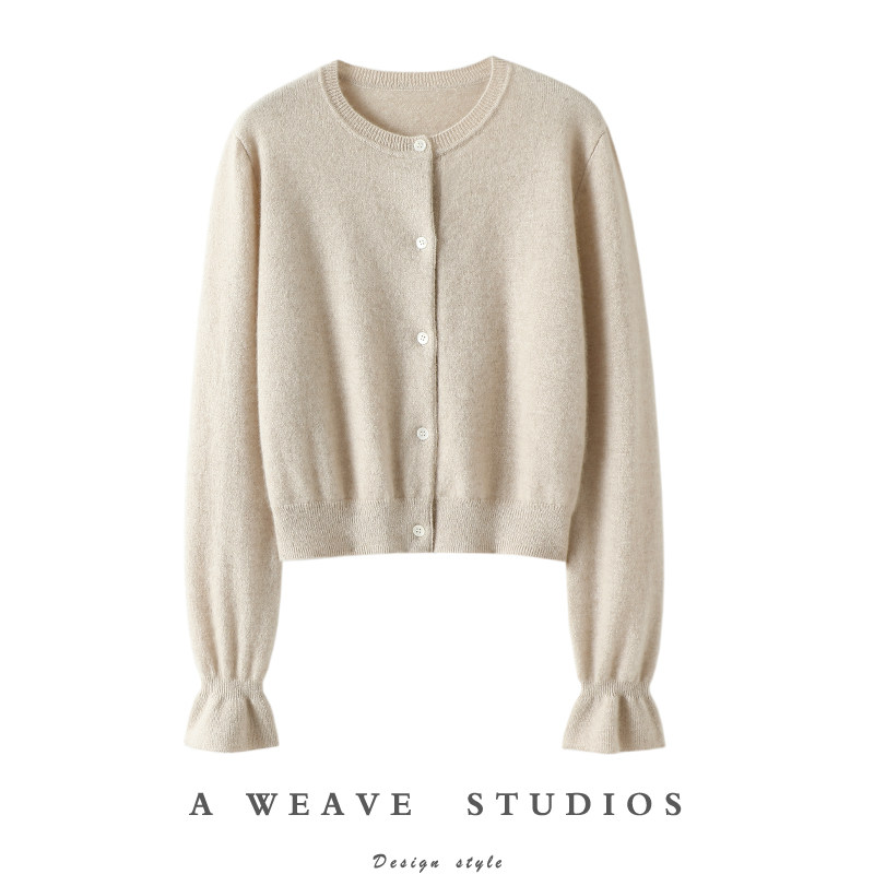 太好穿了吧！！喇叭袖100%纯山羊绒开衫女短款纯羊绒毛衣针织开衫,女装/女士精品,羊绒衫,淘宝优惠券,粉丝福利购,淘宝优惠卷