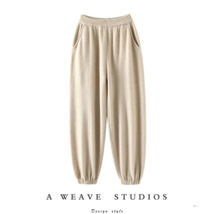 休闲裤 时髦王裤 子针织裤 子女外穿收口灯笼裤 宽松 加厚纯山羊绒裤