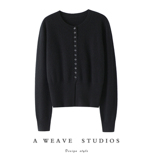 私信推荐~圆领100%纯山羊绒开衫女纯羊绒毛衣针织打底衫秋冬外套