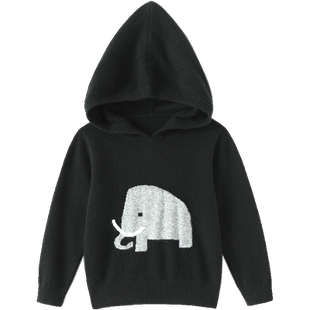 可爱感洋溢全身~儿童连帽羊绒衫男女童纯羊绒毛衣针织衫宽松秋冬