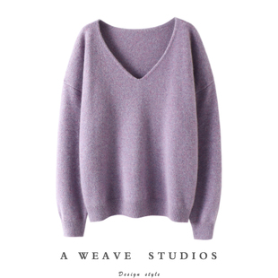 启超 官方正品 宽松 女纯羊绒毛衣针织打底衫 加厚V领羊绒衫