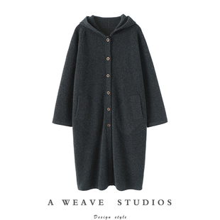 启超口碑好货!千克温暖重磅纯山羊绒开衫女连帽大衣中长款外套厚