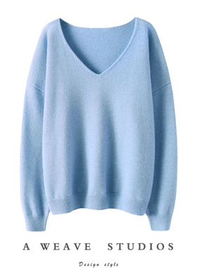 独特气质！加厚V领羊绒衫100女纯羊绒毛衣针织打底衫宽松【启超】