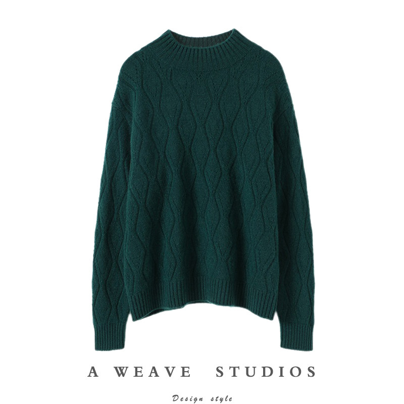 抓心窝的美！重磅加厚 菱格半高领羊绒衫女纯羊绒毛衣宽松慵懒风,女装/女士精品,羊绒衫,淘宝优惠券,粉丝福利购,淘宝优惠卷