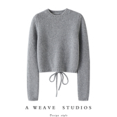 女100纯羊绒毛衣圆领针织衫 优雅气质女神 露背设计加厚羊绒衫 秋冬