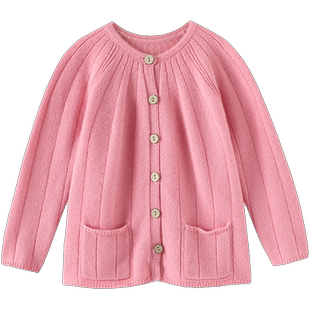 臭美一整天~加厚儿童纯羊绒衫圆领宽松坑条羊绒开衫针织外套新款