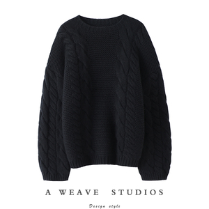 时光沉淀美！显瘦新贵~重磅加厚粗棒针羊绒衫女圆领纯羊绒毛衣冬