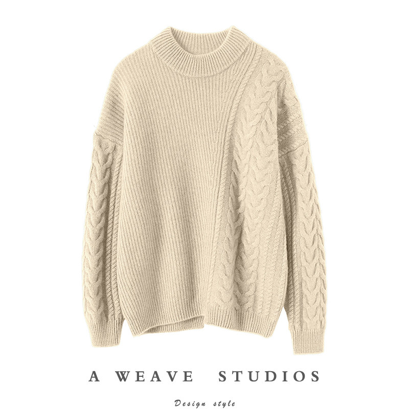 气质不寻常！不对称麻花100羊绒衫女双层半高领纯羊绒毛衣厚冬季,女装/女士精品,羊绒衫,淘宝优惠券,粉丝福利购,淘宝优惠卷