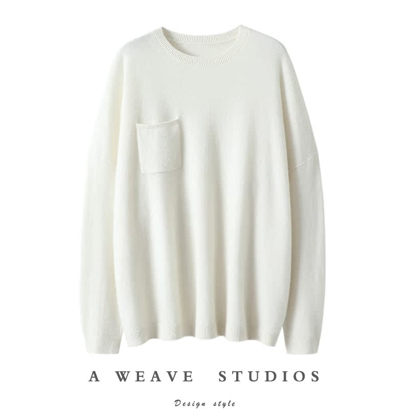 官方正品~圆领羊绒衫女100%纯羊绒毛衣套头针织衫宽松慵懒风秋冬