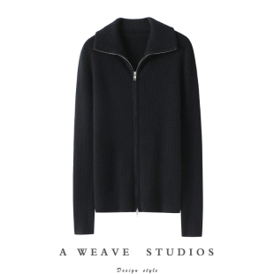 厚 女毛衣针织打底开衫 官方正品 气质双头拉链100%纯山羊绒开衫