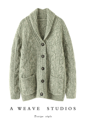 重磅 男女同款 暴走气质！加厚羊绒开衫女粗棒针纯羊绒毛衣外套冬