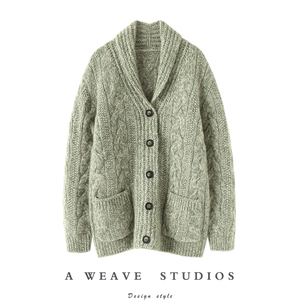 重磅 男女同款 暴走气质！加厚羊绒开衫女粗棒针纯羊绒毛衣外套冬