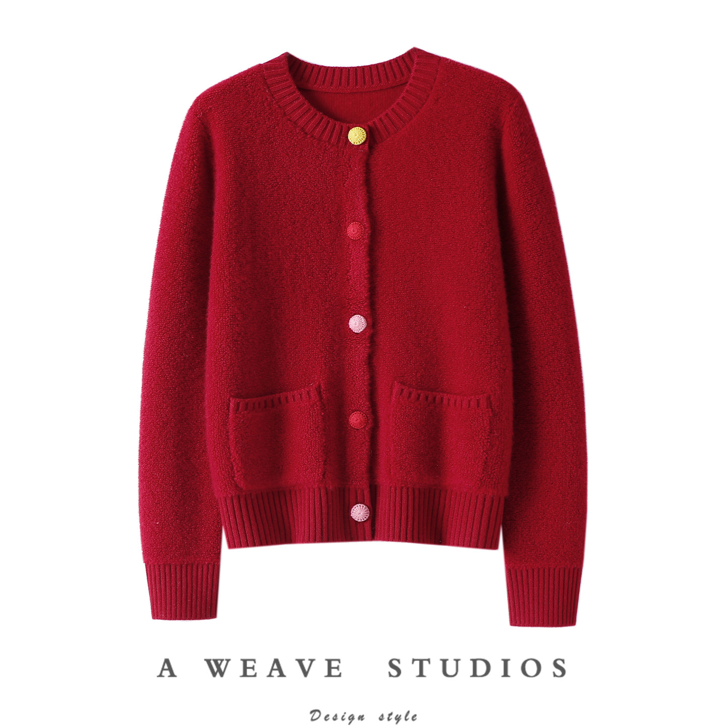 世界温柔以待~加厚圈圈100%纯山羊绒开衫女圆领羊绒毛衣针织外套