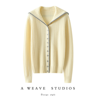 外套 女海军领羊绒毛衣针织衫 穿出心动循环 加厚100%纯山羊绒开衫