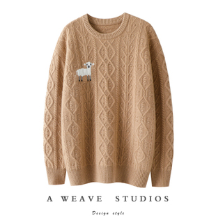 迷人珍贵时刻 女圆领纯羊绒毛衣秋冬 加厚小羊提花100%纯山羊绒衫