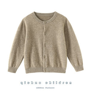 启超美得炸裂！儿童山羊绒开衫男女童纯羊绒毛衣针织开衫外套秋冬