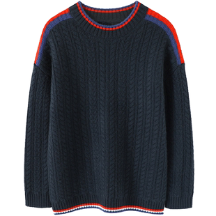 撑场面高货！男士加厚羊绒衫圆领拼色纯羊绒毛衣套头针织衫宽松冬