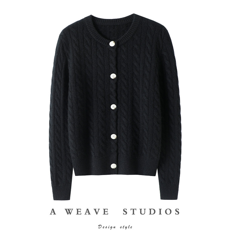 自在舒服！爱疯了！复古麻花加厚100%山羊绒开衫女纯羊绒毛衣外套