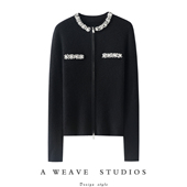 试完秒爱 手工缝钻100%纯山羊绒拉链开衫 女圆领纯羊绒毛衣小外套