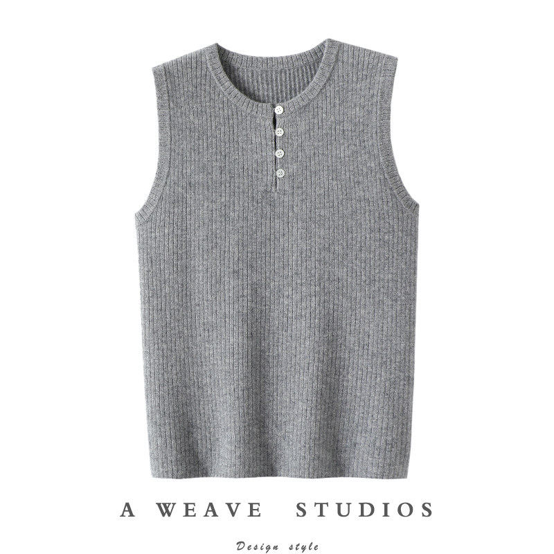 开春神版！圆领100%纯山羊绒背心半开圆领纯羊绒毛衣内搭针织坎肩