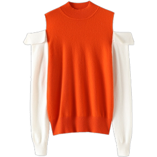 层数丰富的美!拼色露肩半高领羊绒衫女纯羊绒毛衣针织衫秋冬新款