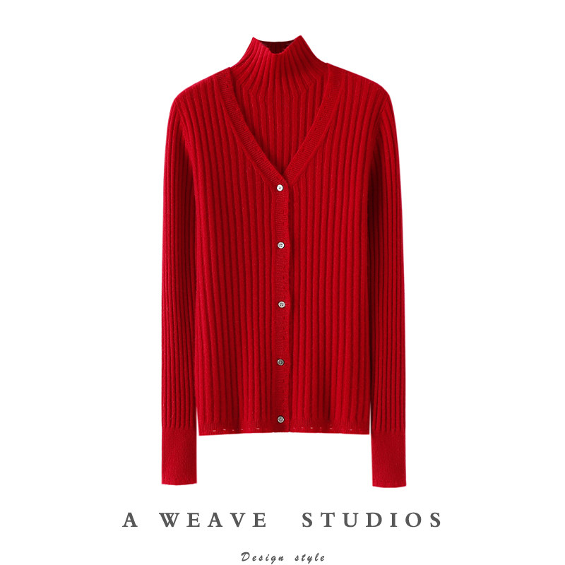 启超显贵穿搭！秋冬100%纯山羊绒开衫女纯羊绒毛衣针织背心两件套