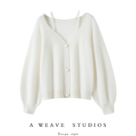 有所爱有所期贵气！！贝壳扣V领100%纯山羊绒开衫女肩带设计显瘦