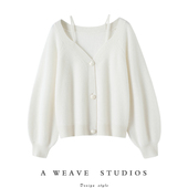 有所爱有所期贵气 贝壳扣V领100%纯山羊绒开衫 女肩带设计显瘦