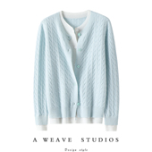 美到骨子里 假两件圆领100%纯山羊绒开衫 女纯羊绒毛衣针织外套