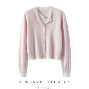 穿出被夸赞!假两件100%纯山羊绒开衫女圆领纯羊绒毛衣拼色秋冬