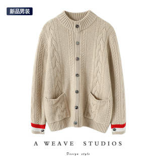 外套男装 预谋邂逅 圆领纯羊绒毛衣针织开衫 羊绒开衫 重磅加厚男士