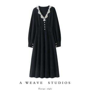 太开眼了！party小礼裙~V领闪钻100%纯羊绒连衣裙子女长款针织衫